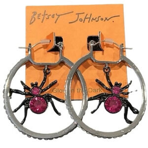 BETSEY JOHNSON Halloween Orbital Spiders Crystal-Studded Hoop Earrings NEW NWT